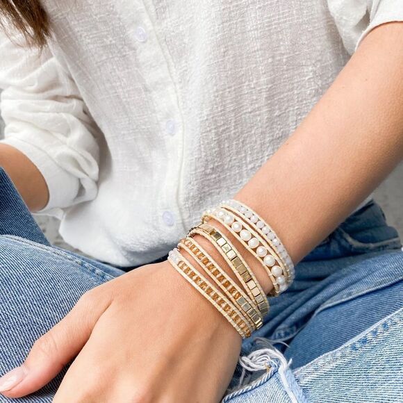 Victoria Emerson Leather Wrap With Genuine Hematite, and Crystals - Picture 4 of 4